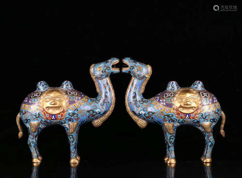 PAIR CLOISONNE CAMEL SHAPED ORNAMENTS