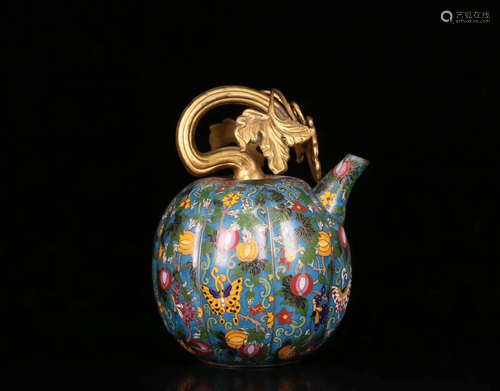 A CLOISONNE MELON SHAPED POT