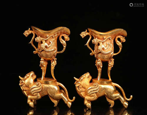 PARI GILT COPPER CHI-DRAGON SHAPED CUPS