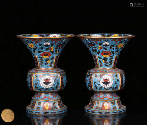 A CLOISONNE FLORAL PATTERN GU VASE