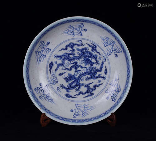 A BLUE AND WHITE DRAGON PATTERN PLATE