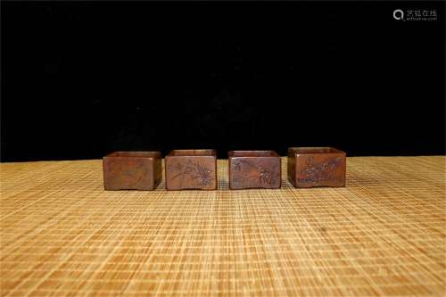 A Set of Four Carved Shoushan Square Brush Washers