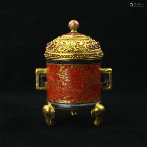 A Chinese Gilt Glazed Porcelain Incense Burner