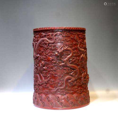 A Chinese Carved Lacquer Brush Pot