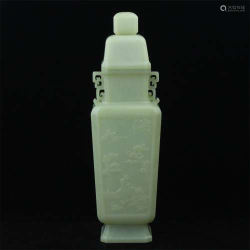 A Chinese Carved Jade Square Vase