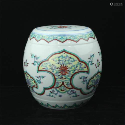 A Chinese Dou-Cai Porcelain Drum Stool