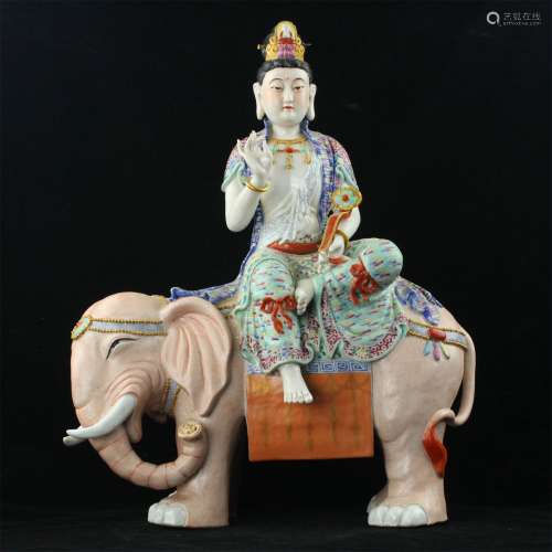 A Chinese Famille-Rose Porcelain Seated Buddha and Elephant