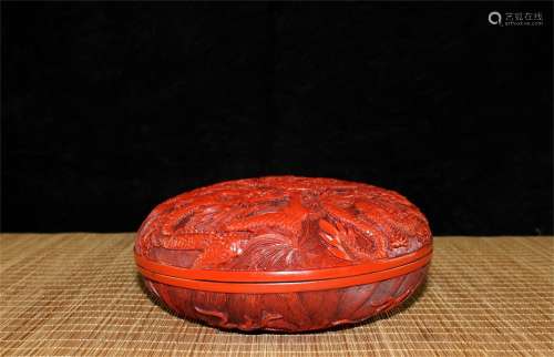 A Chinese Carved Lacquer Round Box with Cover