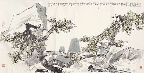 林凡 梅石图 b.1931 设色纸本 镜芯