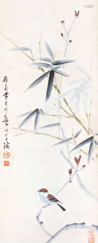 黄幻吾 竹雀图 1906-1985 设色纸本 立轴