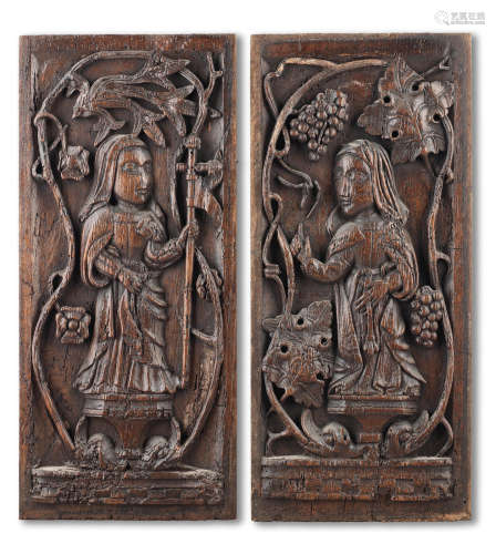 A good pair of late 15th/early 16th century carved oak panels, French/West Country, circa 1500 - 1520