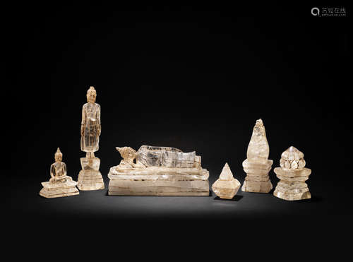 Thailand, Ayutthaya period, 17th century. A GROUP OF SIX CARVED ROCK CRYSTAL BUDDHIST SCULPTURES