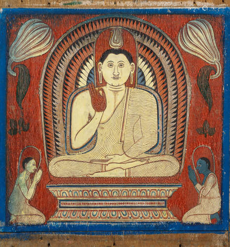 Sri Lanka, Kandyan period, 19th century A TRIPTYCH OF BUDDHA WITH DISCIPLES