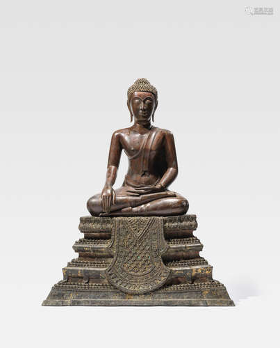 Thailand, Bangkok/Rattanakosin period, 19th century A COPPER ALLOY FIGURE OF SEATED BUDDHA IN MARAVIJAYA