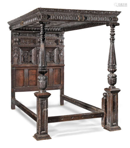 An Elizabeth I/James I joined oak tester bed, circa 1600-20 and later