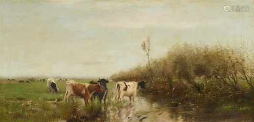 Willem MarisLandschaft mit RinderherdeÖl auf Leinwand. 49 x 103 cm.Signiert unten rechts:W. Maris.