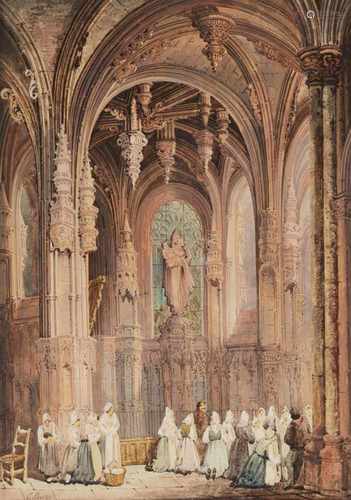 Charles RousseKircheninterieur mit betenden FrauenAquarell. 40 x 28 cm.Gerahmt.Signiert unten