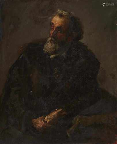 Gabriel SchachingerSitzender Mann im PelzÖl auf Leinwand (doubliert). 107 x 87,5 cm.