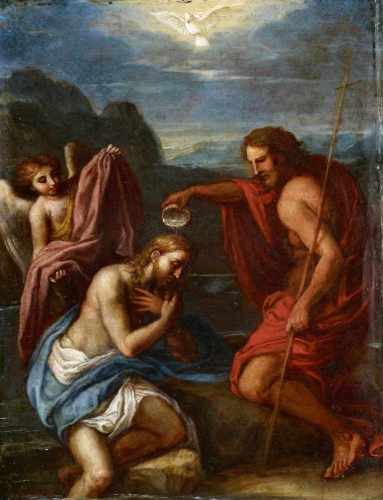 Francesco Albani, WerkstattDie Taufe ChristiÖl auf Kupfer. 22,5 x 17,5 cm.ProvenienzRheinische