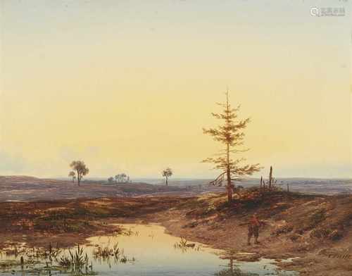 Cornelis LiesteHeidelandschaft in AbendstimmungÖl auf Holz. 25,5 x 33 cm.Signiert unten rechts: C