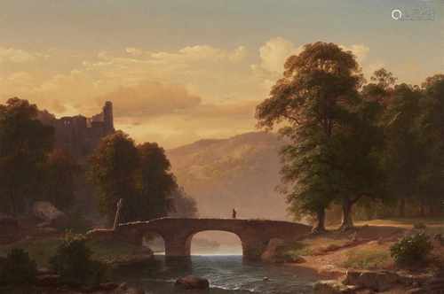 Peter Heinrich HappelAnsicht der Burg Are an der AhrÖl auf Leinwand (doubliert). 41,5 x 62,5 cm.