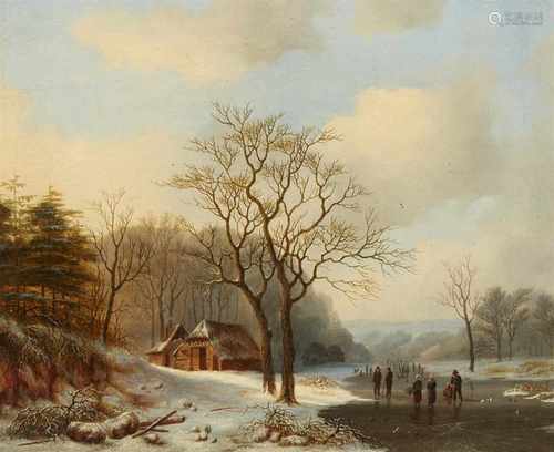 Hermanus Everhardus RademakerWinterlandschaftÖl auf Leinwand. 28,5 x 35,5 cm.Monogrammiert unten