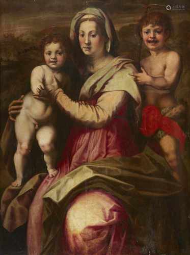 Andrea del Sarto, nachMadonna mit Kind und hl. JohannesÖl auf Holz. 146 x 108 cm.Das Gemälde