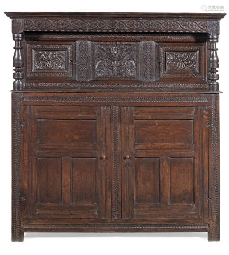 A Charles II joined oak court cupboard, circa 1670