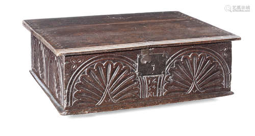 A mid-17th century boarded oak box, West Country, circa 1650