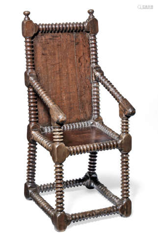 An unusual Charles II walnut and oak child's chair, circa 1670