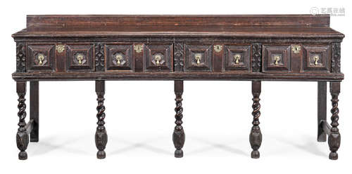 A Charles II joined oak open low dresser, circa 1670