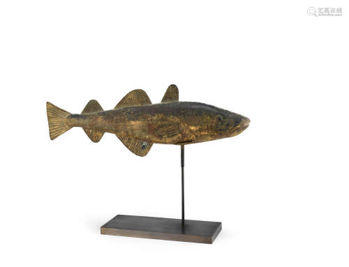 Folk Art: A rare late 19th century sheet copper weather vane, probably of a cod fish, in the manner of W. A. Snow & Co., of 19 Portland Street, Boston, U.S.A.