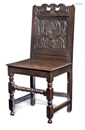 A Charles II joined oak backstool, Cheshire, circa 1680