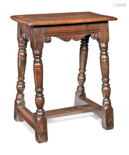 A rare Charles I oak joint stool, Taunton, Somerset, circa 1630