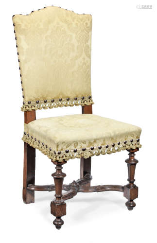 A late 17th century joined oak and upholstered side chair