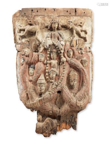 A polychrome-decorated oak carving, probably Spanish Colonial