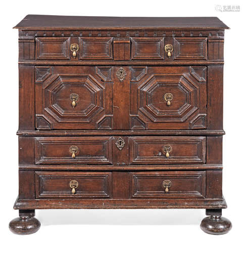 A Charles II joined oak chest of drawers, circa 1680