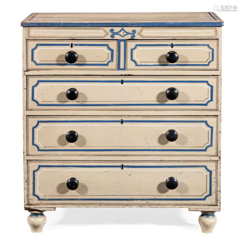 An early to mid-19th century joined pine painted chest of drawers, English, circa 1820-40