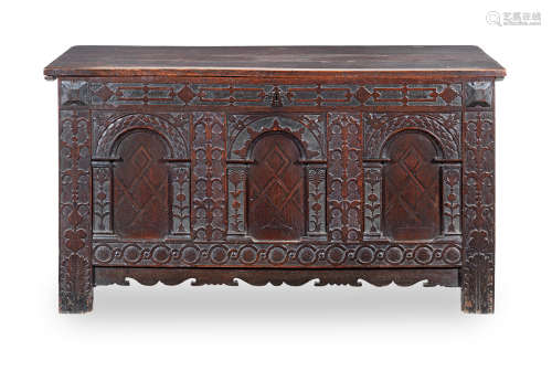 An interesting James I joined oak and inlaid coffer, West Country, probably Devon, circa 1620