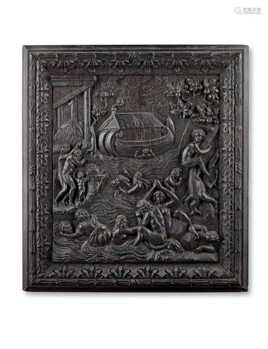 A 17th century carved oak panel, Dutch/Flemish, The Flood or Deluge