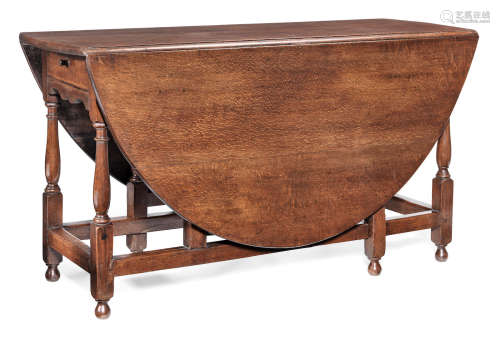 A joined oak gateleg dining table, English, circa 1700-20