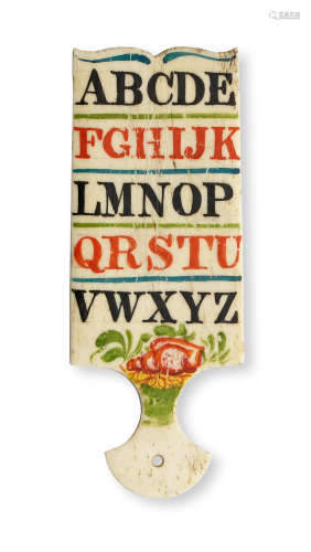 A late 19th century painted bone child's alphabet tablet