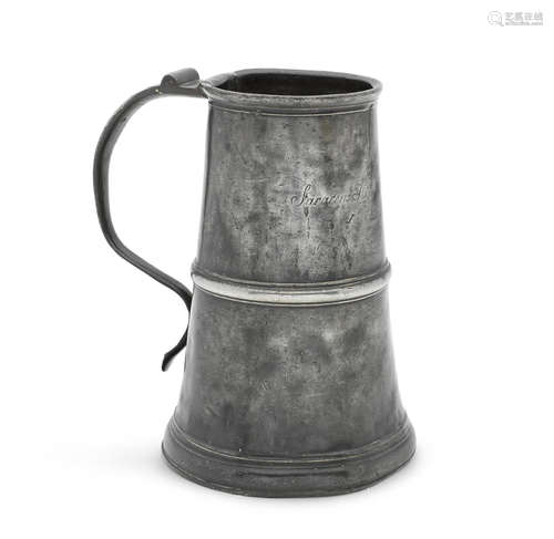 A George III pewter tavern measure, of gallon capacity, circa 1800