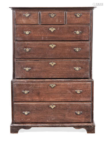 A George II joined oak chest-on-chest, circa 1730-40