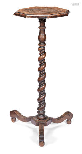 A William and Mary walnut and pine candlestand, circa 1690