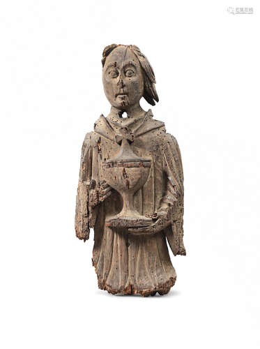 A rare late 14th/early 15th century carved oak 'roof angel', Norfolk, circa 1400