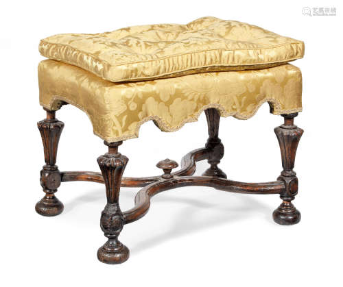 A William & Mary beech and walnut and upholstered stool, circa 1690