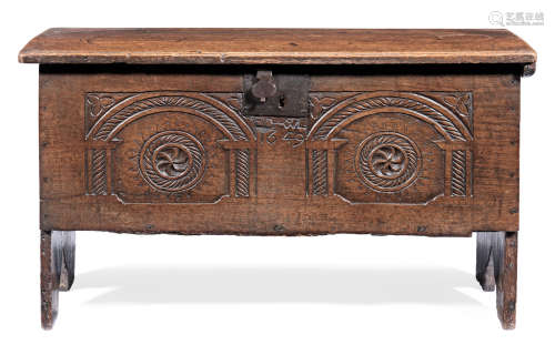 A Charles I/Commonwealth small boarded oak coffer, West Country, dated 1649