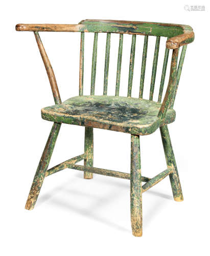 A George III painted beech, ash and elm comb-back chair, Pembrokeshire, circa 1790
