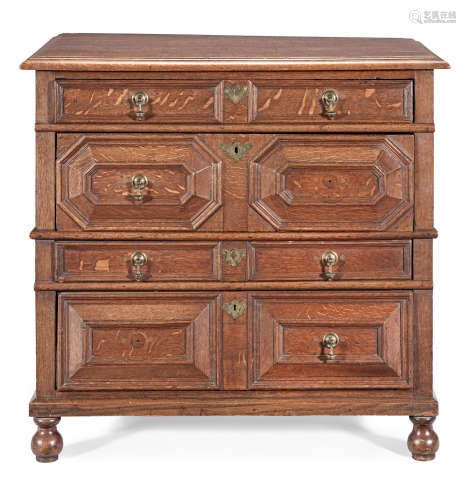 A late 17th/early 18th century joined oak chest of drawers, English, circa 1700